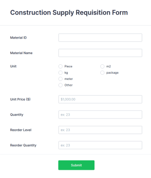 Construction Supply Requisition Form Template