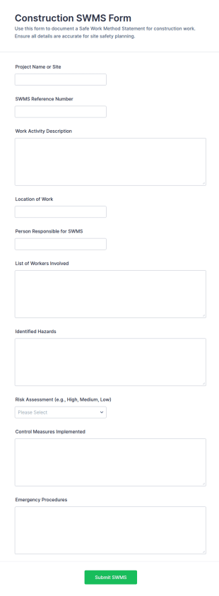 Construction SWMS Form Template