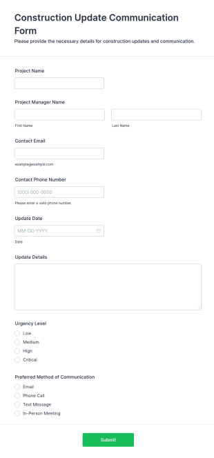 Construction Update Communication Form Template