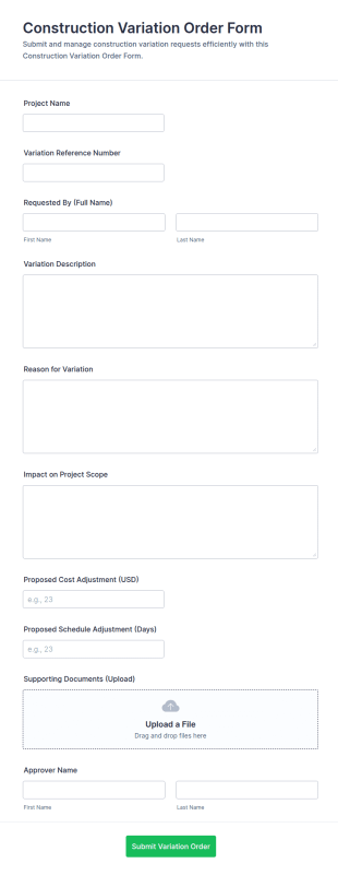 Construction Variation Order Form Template