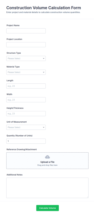 Construction Volume Calculation Form Template