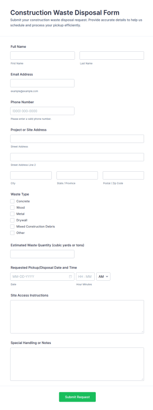 Construction Waste Disposal Form Template