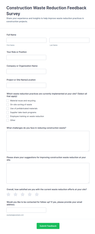 Construction Waste Reduction Feedback Survey Form Template