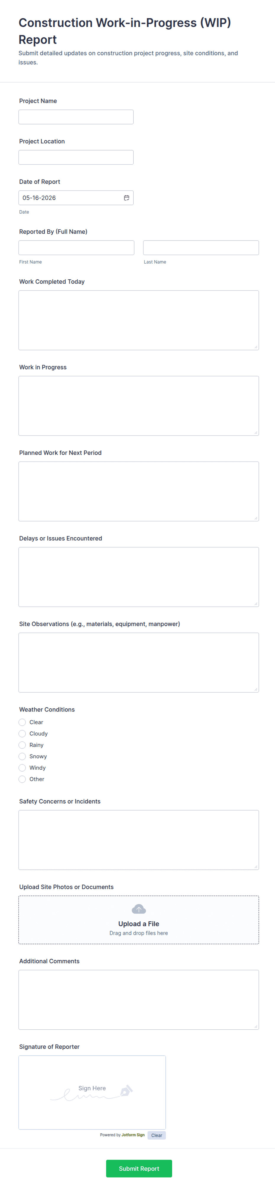 Wip Contract Example Construction Work-in-Progress (WIP) Report Form Template | Jotform