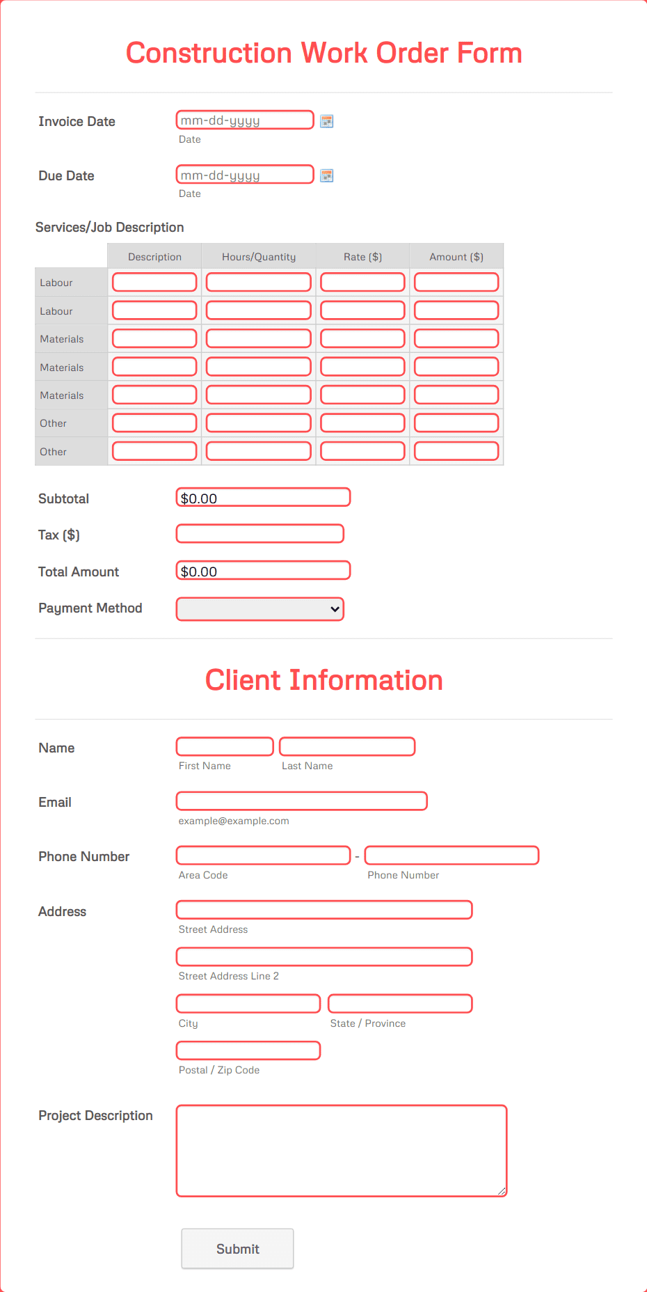 Construction Work Order Form Template | Jotform