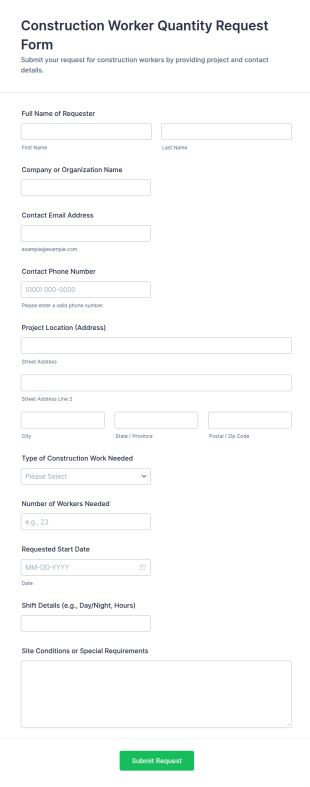 Construction Worker Quantity Request Form Template