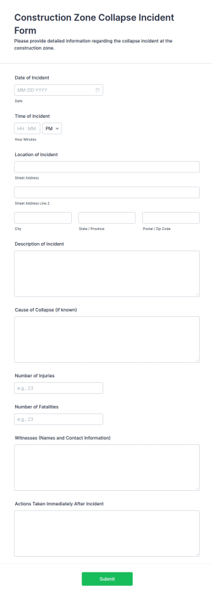 Construction Zone Collapse Incident Form Template
