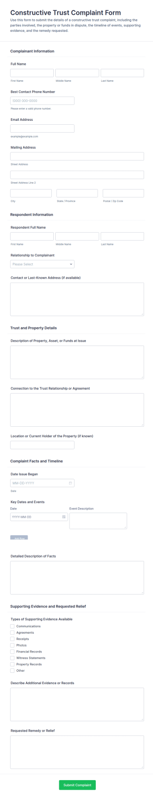 Constructive Trust Complaint Form Template