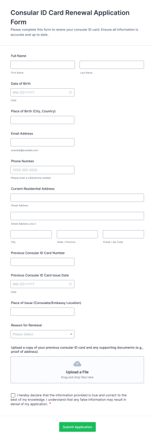 Consular ID Card Renewal Application Form Template
