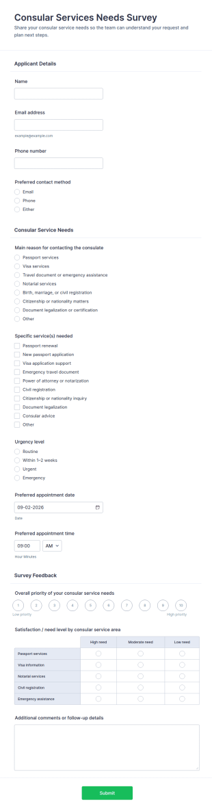 Consular Services Needs Survey Form Template