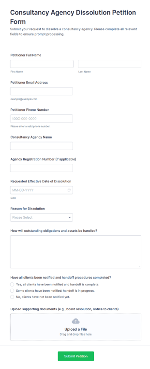 Consultancy Agency Dissolution Petition Form Template