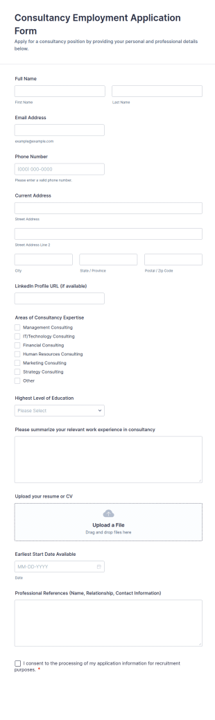Consultancy Employment Application Form Template