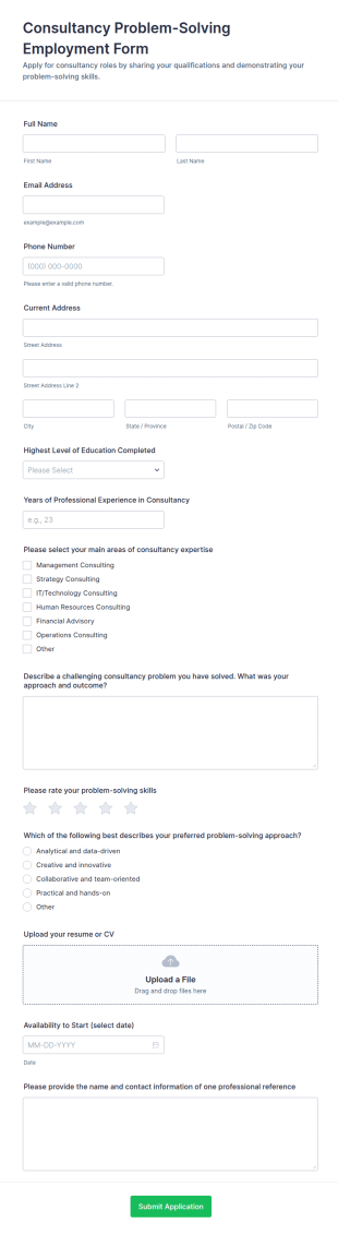 Consultancy Problem Solving Employment Form Template