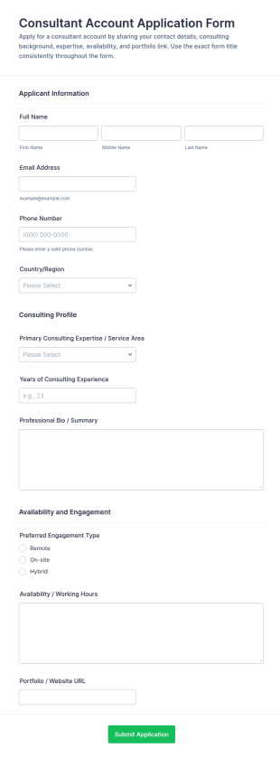 Consultant Account Application Form Template