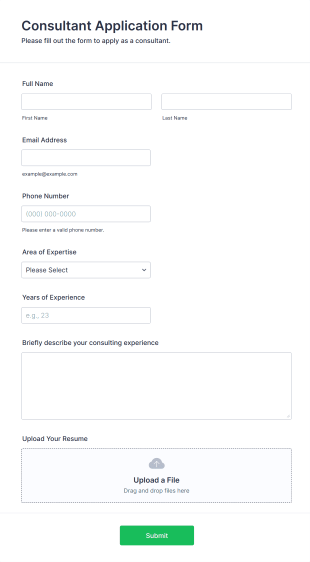 Consultant Application Form Form Template