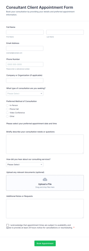 Consultant Client Appointment Form Template