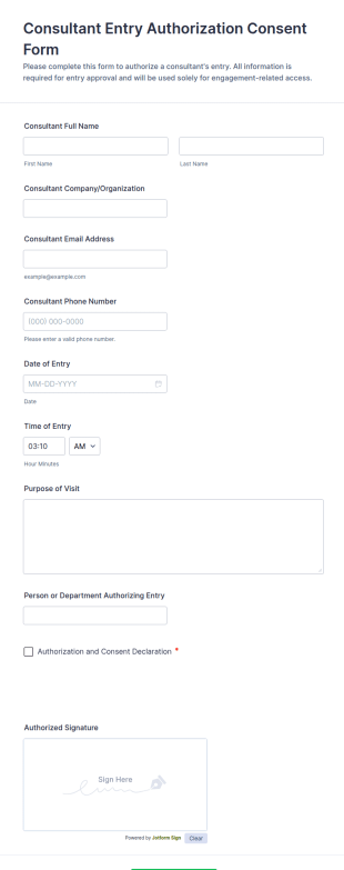 Consultant Entry Authorization Form Template