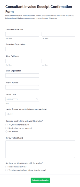 Consultant Invoice Receipt Confirmation Form Template