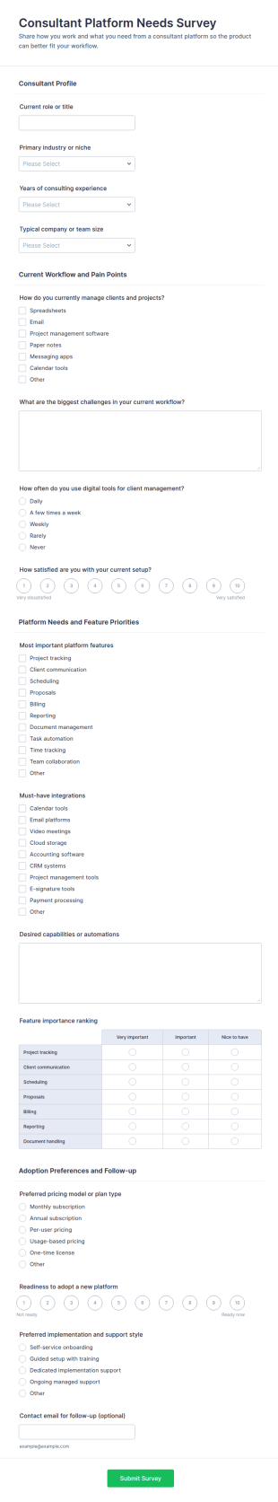 Consultant Platform Needs Survey Form Template