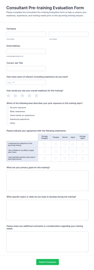 Consultant Pre Training Evaluation Form Template