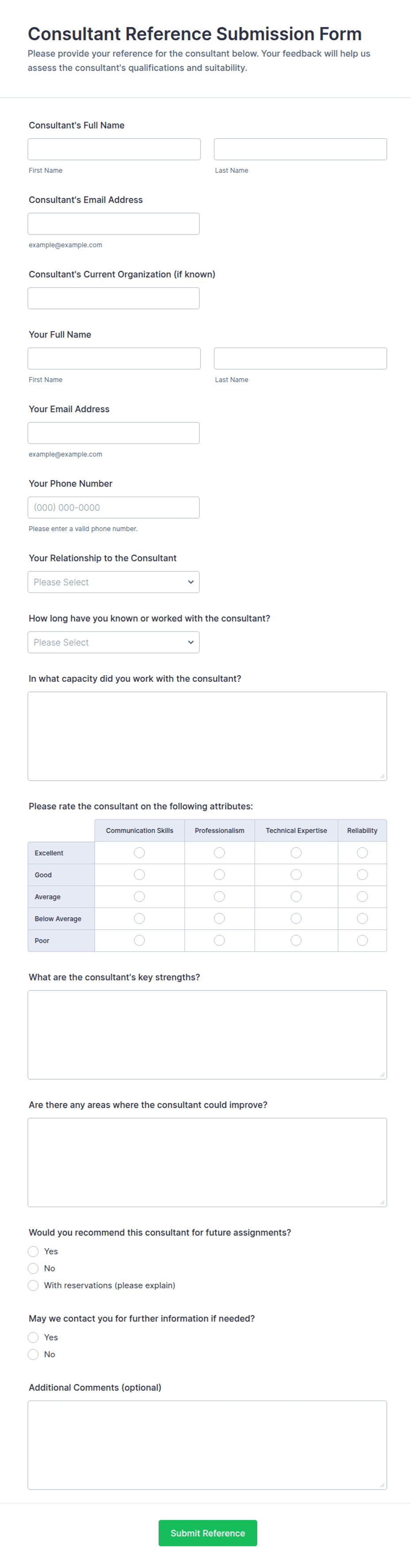 Reference Submit Form Consultant Reference Submission Form Template | Jotform