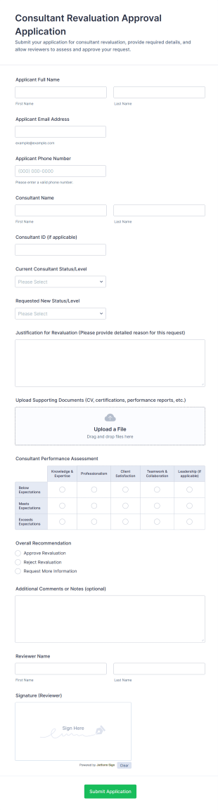 Consultant Revaluation Approval Application Form Template