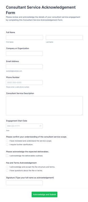 Consultant Service Acknowledgement Form Template