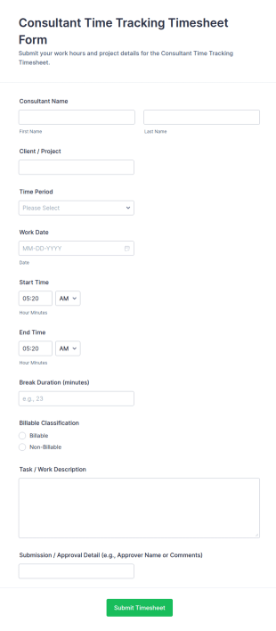 Consultant Time Tracking Timesheet Form Template