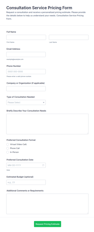 Consultation Service Pricing Form Template