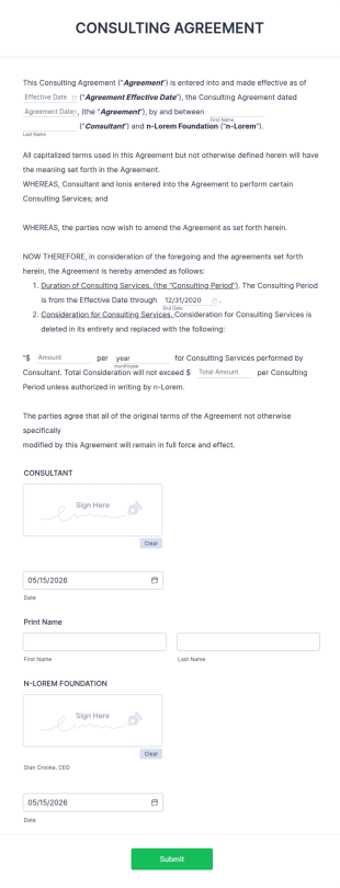 Consulting Agreement Form Template