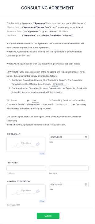 Consulting Agreement Form Template