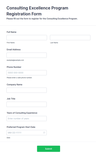 Consulting Excellence Program Registration Form Template