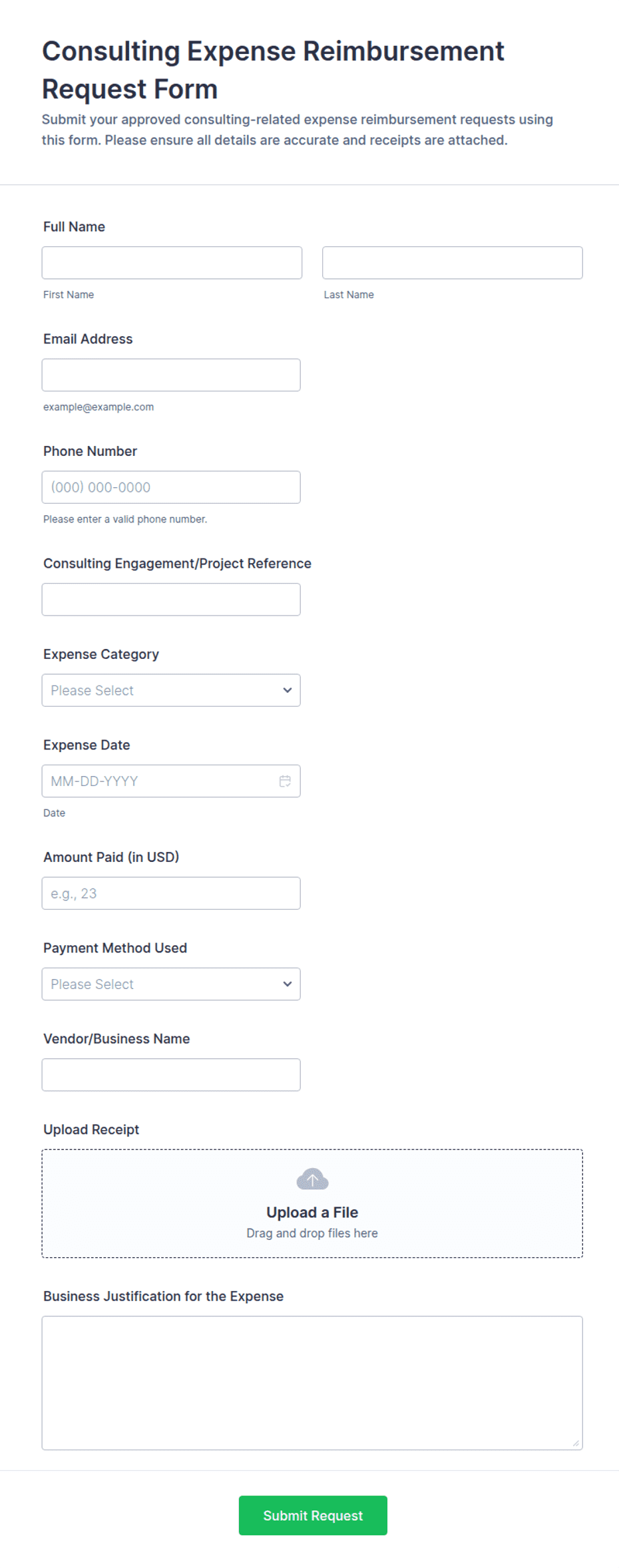 Consulting Expense Reimbursement Request Form Template | Jotform