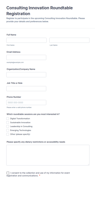 Consulting Innovation Roundtable Registration Form Template