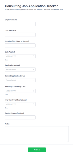 Consulting Job Application Tracker Form Template