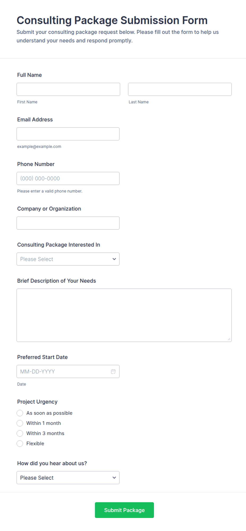 Consulting Package Submission Form Template | Jotform