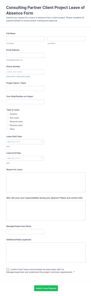 Consulting Partner Client Project Leave Of Absence Form Template