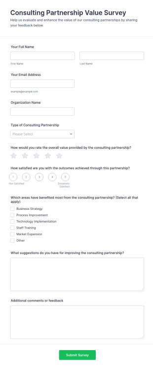 Consulting Partnership Value Survey Form Template