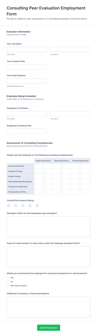 Consulting Peer Evaluation Employment Form Template