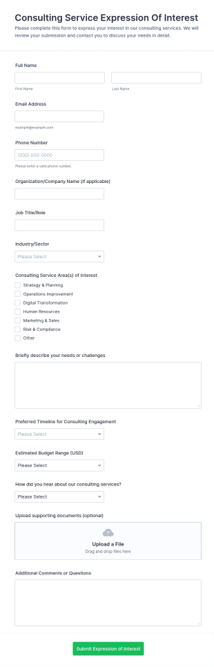 Consulting Service Expression Of Interest Form Template