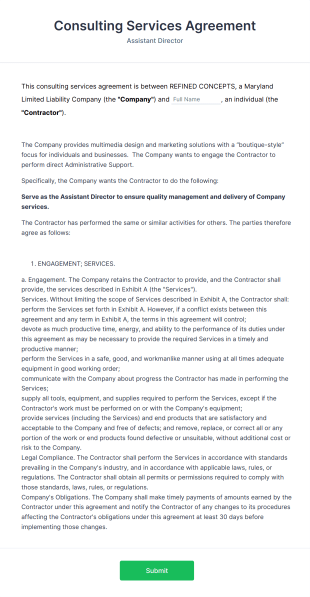 Consulting Services Agreement Form Template