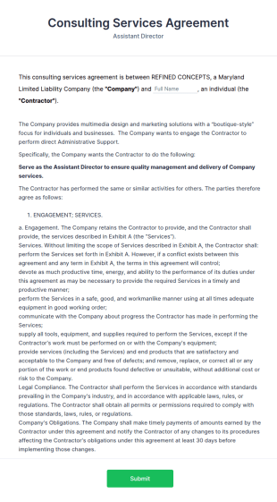 Consulting Services Agreement Form Template