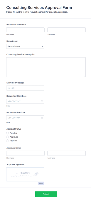 Consulting Services Approval Form Form Template