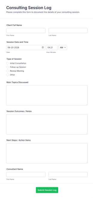 Consulting Session Log Form Template