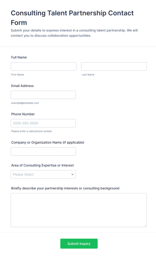 Consulting Talent Partnership Contact Form Template
