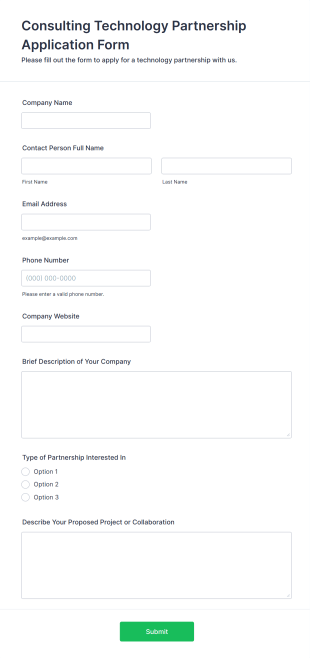 Consulting Technology Partnership Application Form Form Template