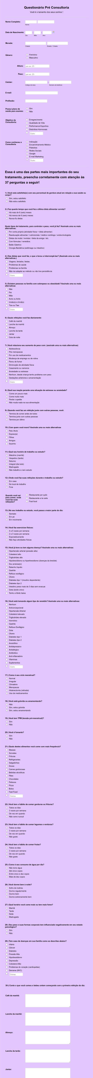 Consultoria Online Nutrição Form Template