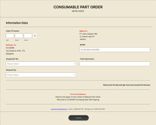 Consumable Part Order Form Template