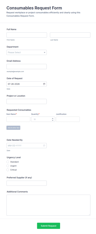Consumables Request Form Template