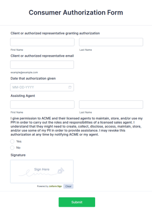 Consumer Authorization Form Template